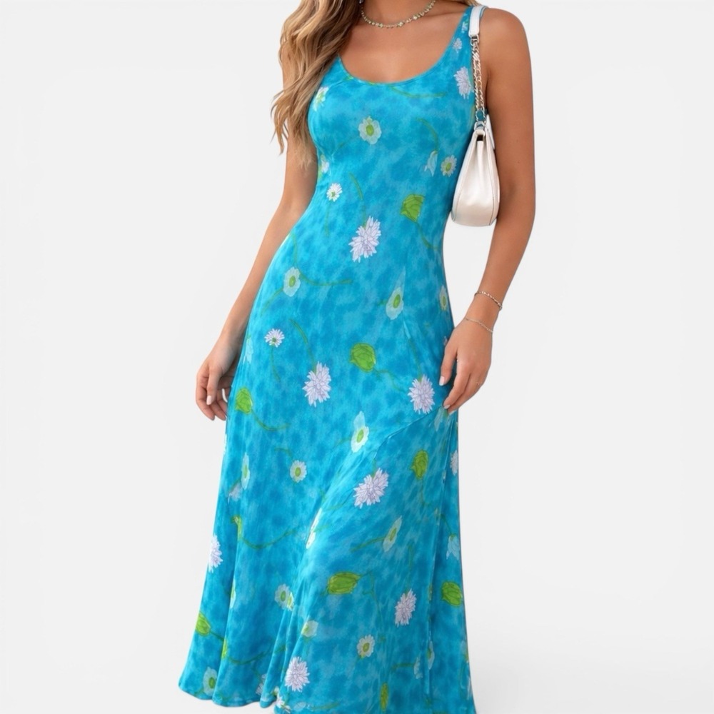Vtg‎ Y2K Whimsical Fairycore Cottagecore Floral Silk? Maxi Slip Dress Sz M